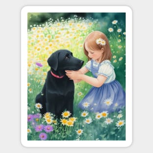 child hanging out with a dog. Sticker